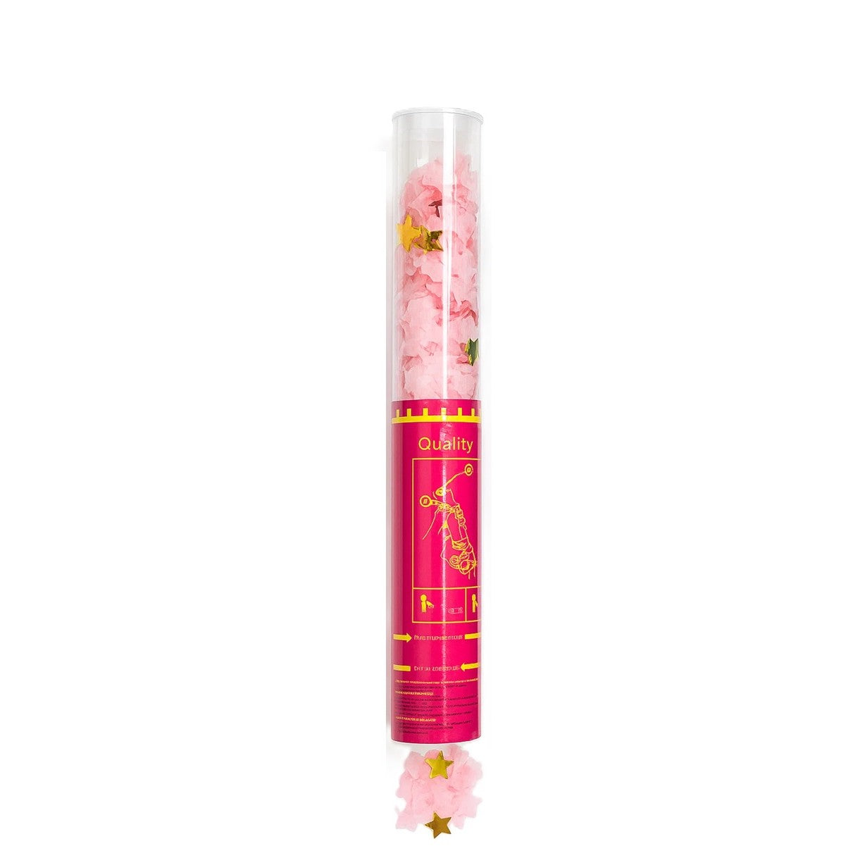 Tun de Confetti cu Stelute, Activare prin Rasucire pentru Petreceri si Nunti, Folie si Hartie, Tub PET, 40 cm, Roz