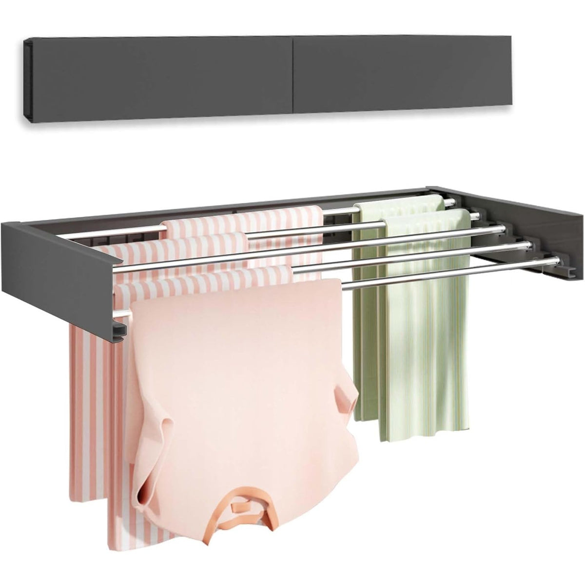 Suport Haine și Uscător Rufe de Perete, Design Pliabil la 90 Grade, Aluminiu Impermeabil, Montare cu Perforare, 80 cm, Negru