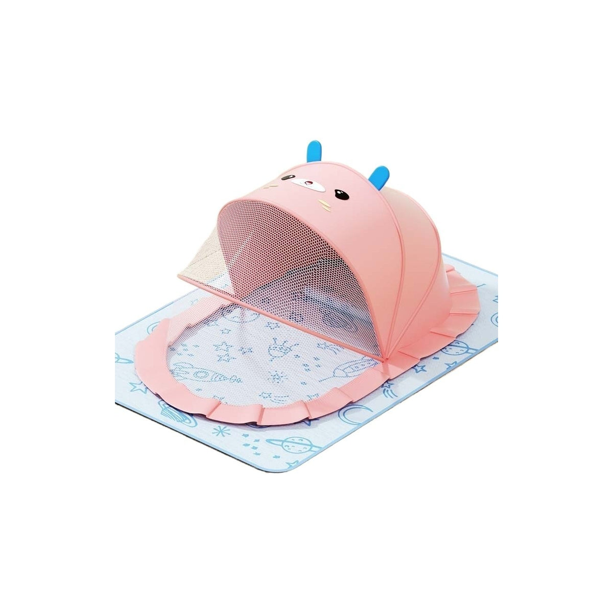 Husa Anti-Tantari pentru Bebelusi, Protectie 360 Grade, Parasolar Integrat, Structura Pliabila, Fibra de Polycool si Otel, 0-1 An, 60 x 55 x 5 cm, Roz