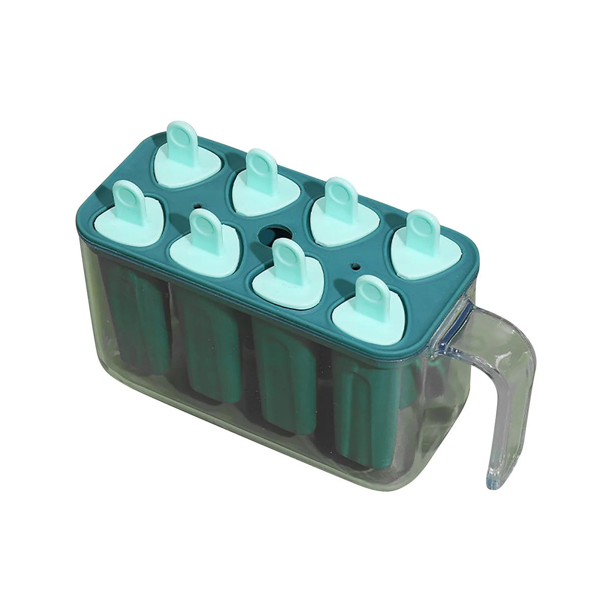 Set Forme Pentru Inghetata Si Sucuri Ghetate, 8 Matrite Reutilizabile Cu Bat, Plastic Dur Alimentar, 13 x 10 x 6.5 cm, Albastru