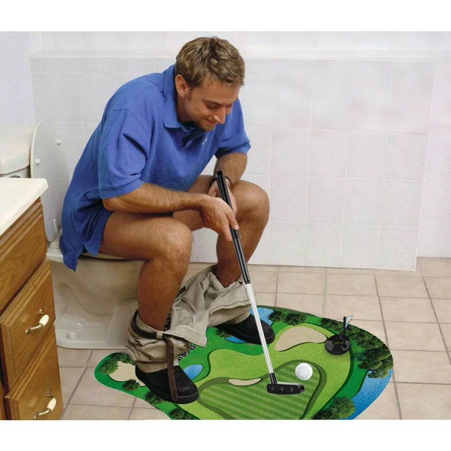 Set Joc De Golf Pentru Baie, Mini Teren Interactiv Cu Covoraș Și Accesorii, PVC Și ABS, 80 x 69 cm, Verde