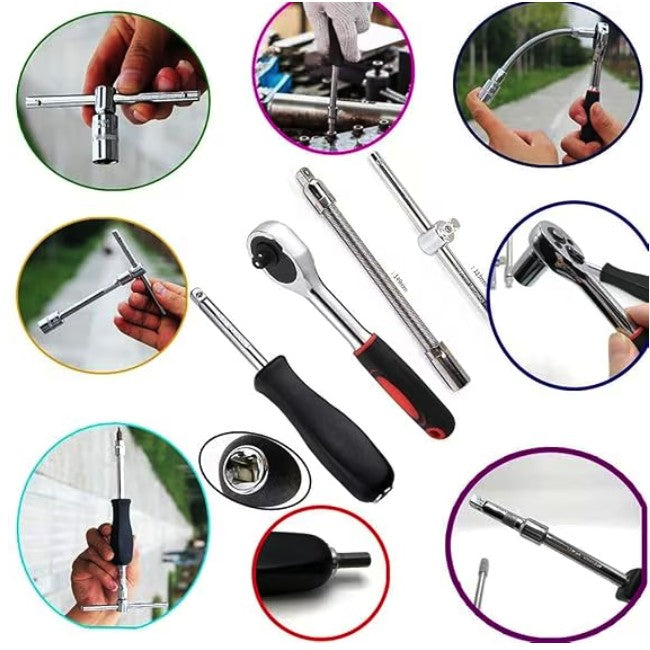 Trusa Scule de Reparatii Auto cu Set Chei Tubulare, Clichet 1/4 Inch, Prelungitoare si Biti, Otel, 46 Piese, 1.9 kg, Cutie Rosie