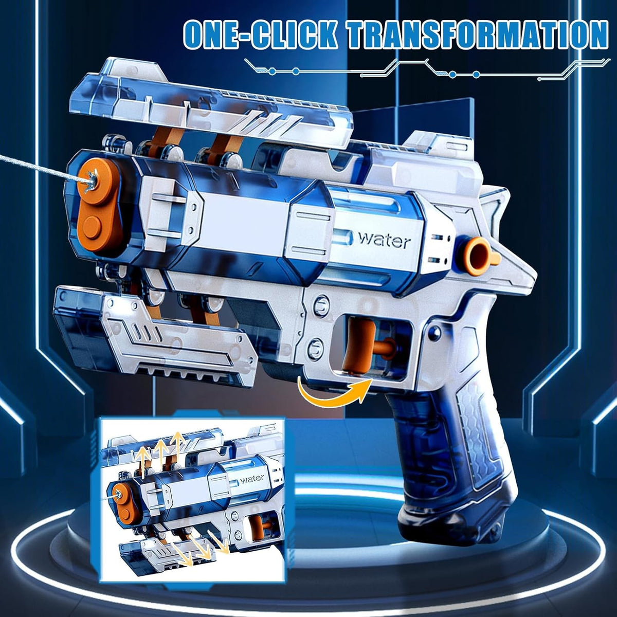 Pistol cu Apa S-Shooter, Jucarie Manuala pentru Copii, Mecanism de Tragere Facil, Plastic Rezistent, 23 x 14.5 cm, Albastru Transparent