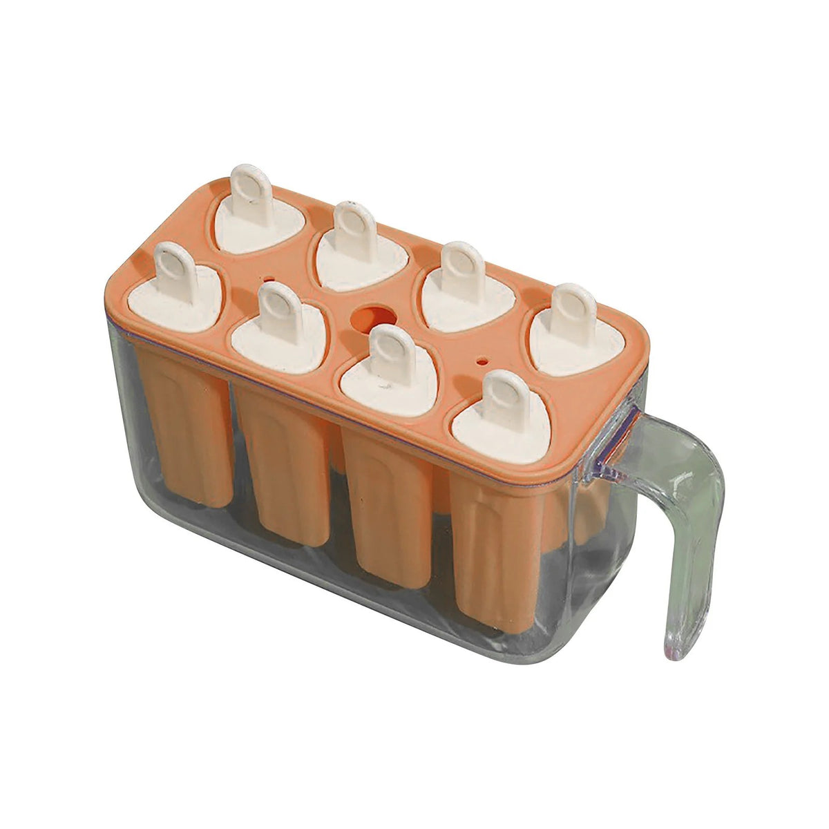 Set Forme Pentru Inghetata De Casa Si Sucuri Ghetate, 8 Matrite Reutilizabile Cu Suport, Plastic Dur Si Silicon Alimentar, 13 x 10 x 6.5 cm, Portocaliu