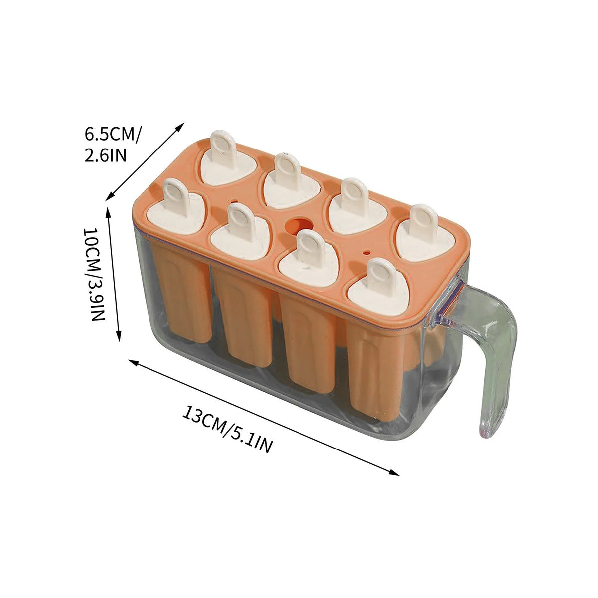 Set Forme Pentru Inghetata De Casa Si Sucuri Ghetate, 8 Matrite Reutilizabile Cu Suport, Plastic Dur Si Silicon Alimentar, 13 x 10 x 6.5 cm, Portocaliu