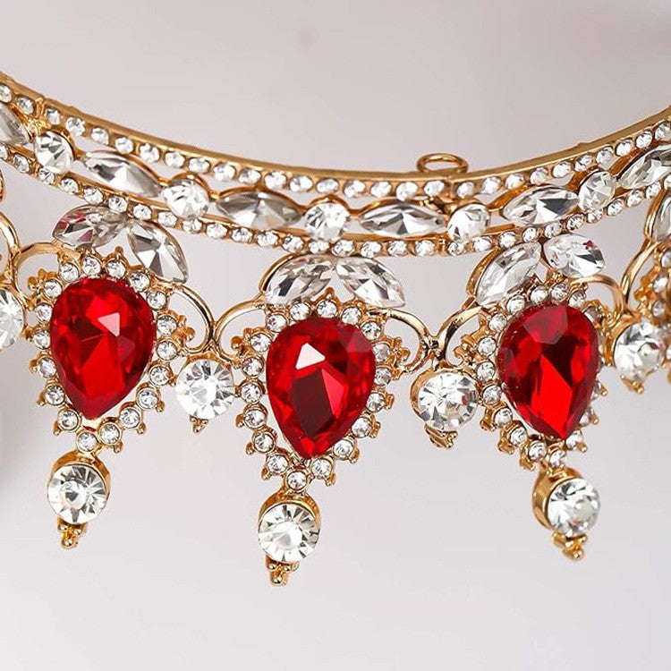 Diademă Elegantă cu Cristale, Accesoriu Păr pentru Nuntă și Aniversare, Design Baroc din Aliaj Rezistent, 15 x 5.3 x 12.5 cm, Roșu/Alb