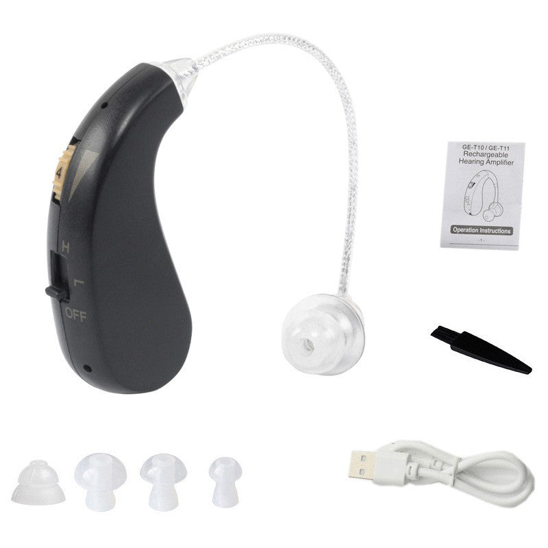Aparat Auditiv Retroauricular BTE Reincarcabil, Amplificator Sunet cu Control Volum si Moduri Operare, Set 2 Bucati Stanga Dreapta, Standard European, Negru