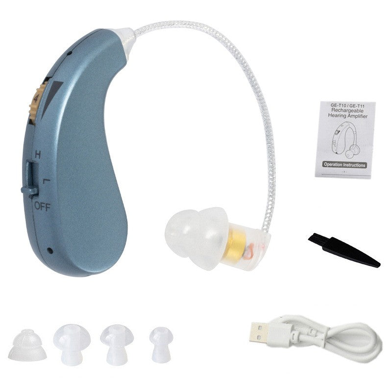 Aparat Auditiv Retroauricular BTE Reincarcabil, Amplificator Sunet cu Moduri H/L si Control Volum, Set 2 Bucati Stanga si Dreapta, Incarcator Inclus, Albastru