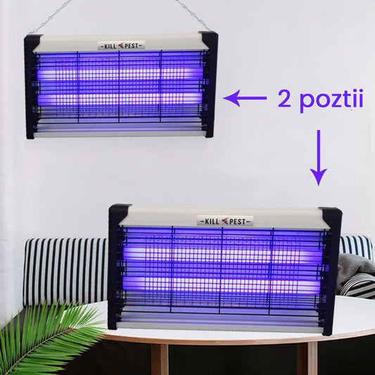 Lampa Electrica Anti Insecte, Dispozitiv Capcana Tantari si Muste, 2 Tuburi Neon 30W, Suspensie Perete, Carcasa Metal si Plastic, 49 x 25 x 6 cm, Alb/Negru