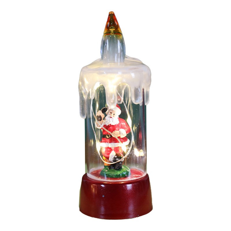 Decoratiune Craciun Tip Lumanare cu LED, Glob de Zapada cu Mos Craciun si Sclipici, Figurina Festiva, Plastic Transparent si Baza Rosie, 13 x 5 x 5 cm