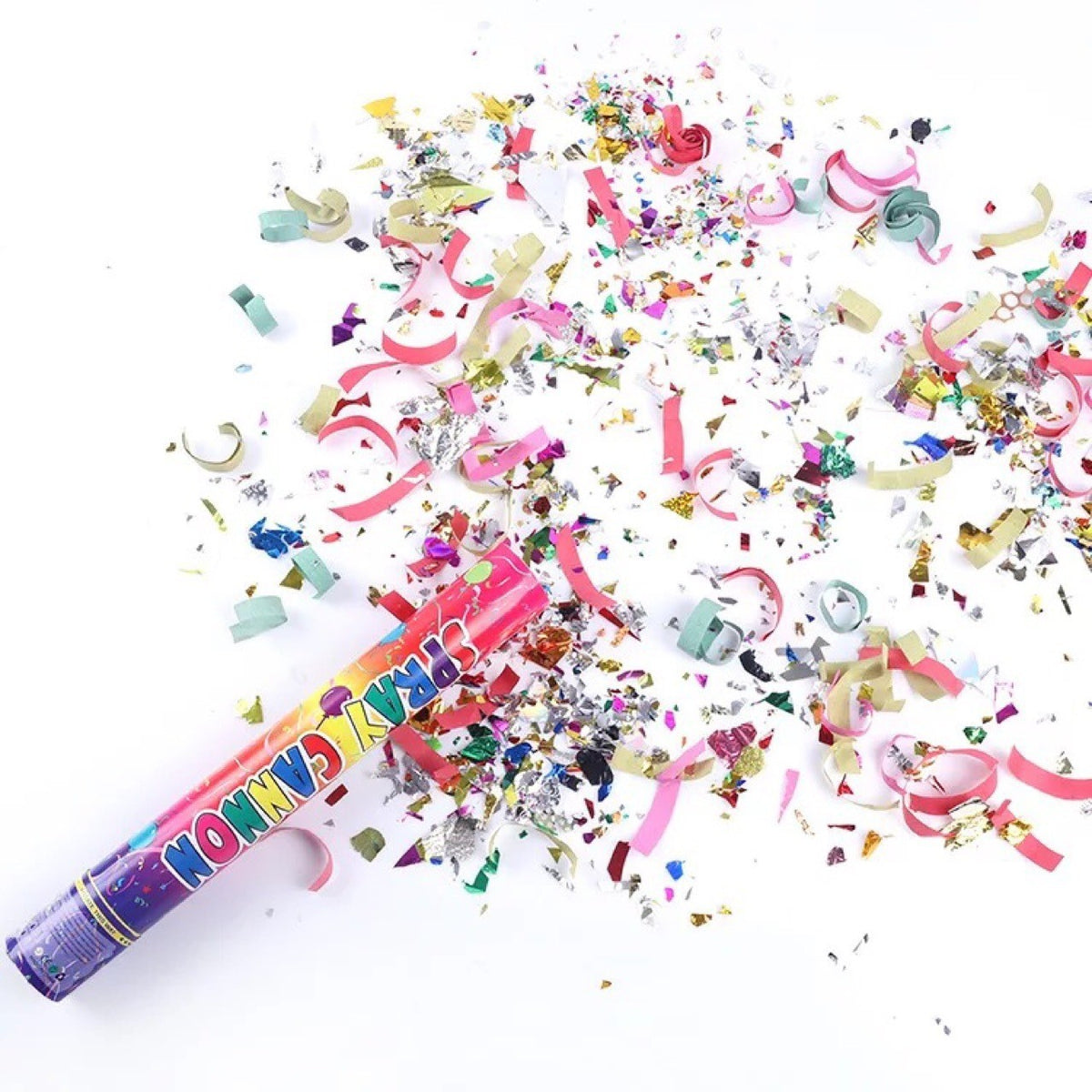Tub de Confetti Clasic pentru Petrecere, Eliberare prin Rasucire, Material Plastic Lucios, Multicolor, 30x5 cm
