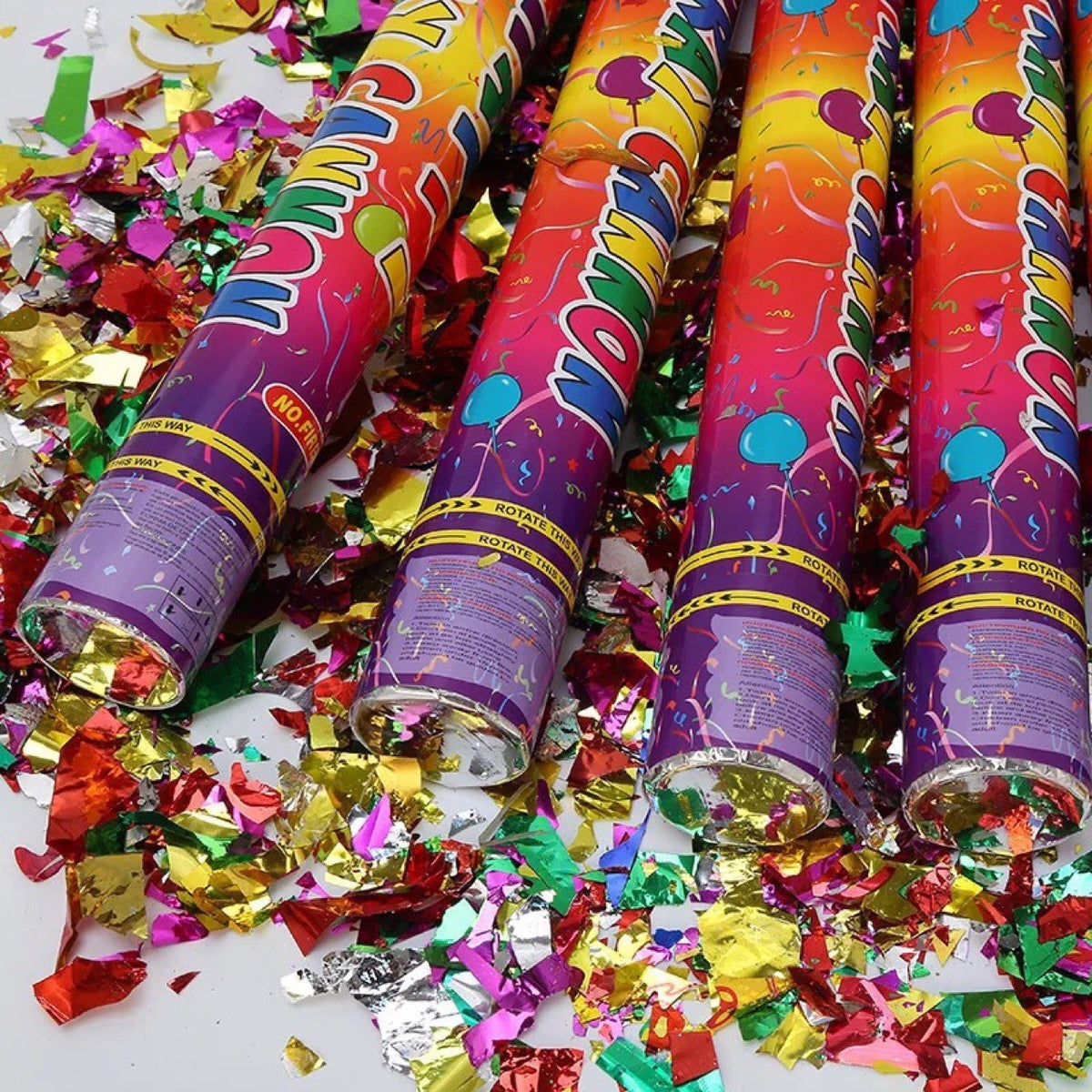 Tub de Confetti Clasic pentru Petrecere, Eliberare prin Rasucire, Material Plastic Lucios, Multicolor, 30x5 cm