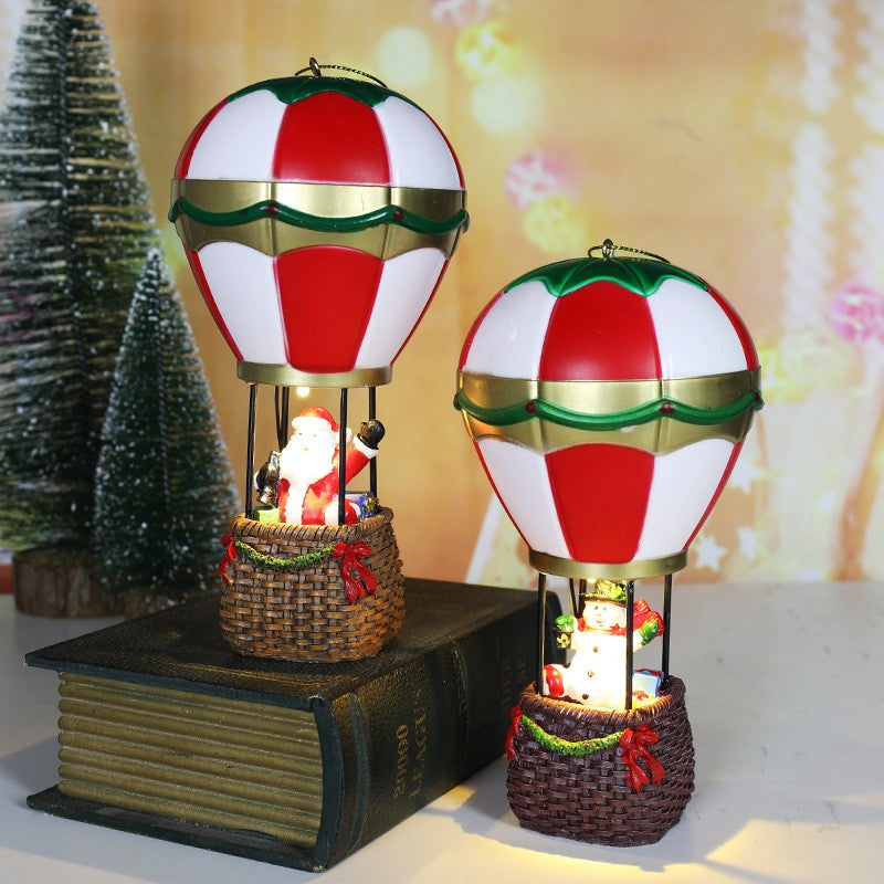 Decoratiune de Craciun Balon cu Aer Cald, Figurina Mos Craciun cu Iluminare LED, Ornament de Suspendat, Rasina, 17 x 8.5 x 5 cm, Gri/Rosu