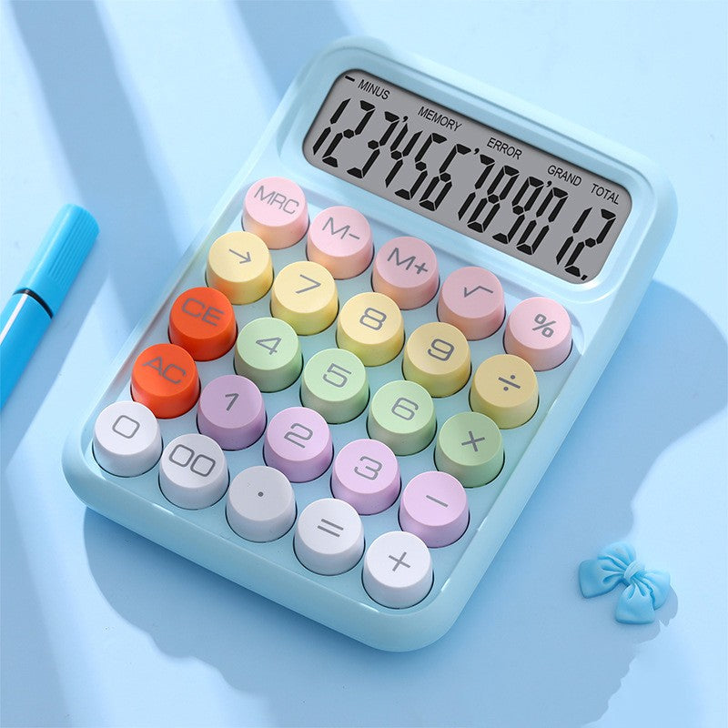 Calculator Electronic pentru Copii si Scoala, Ecran LCD 12 Cifre, Tastatura Mecanica cu Taste Rotunde Pastel, Plastic ABS, 16 x 11 x 2 cm, Albastru