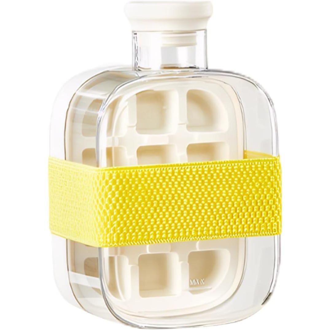 Formă De Gheață 2în1 Tip Sticlă Cu Pai, Recipient Portabil Pentru 12 Cuburi, Eliberare Prin Presare, Silicon Și ABS, 500 ml, Alb, 16.3 x 10.8 x 8 cm