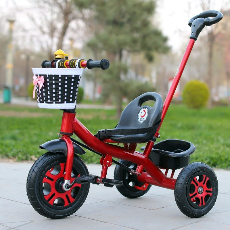Tricicleta pentru Copii, Model Mickey, Maner pentru Impingere si Cos Depozitare, Cadru Metalic, Varsta 1-5 Ani, 80 x 60 x 53 cm, Rosu
