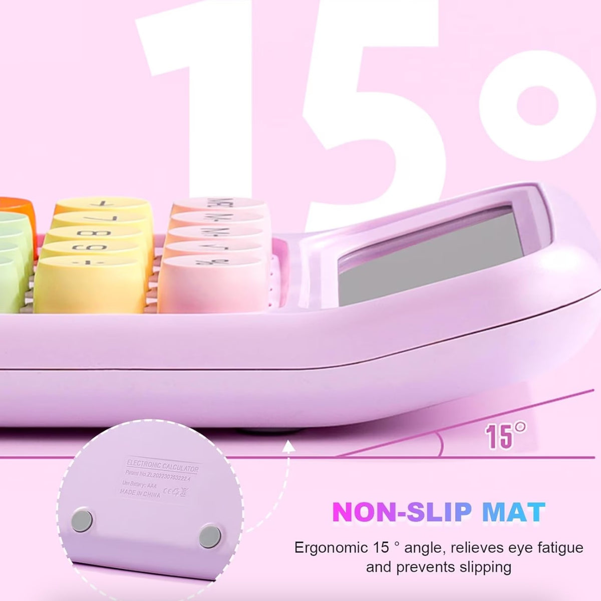 Calculator Electronic pentru Copii si Scoala Primara, Taste Mecanice Rotunde, Ecran LCD Mare 12 Cifre, Design Pastel, ABS, 16 x 11 x 2 cm, Roz