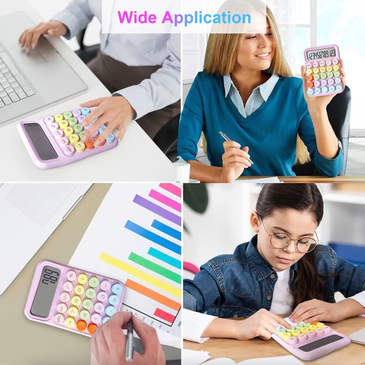 Calculator Electronic pentru Copii si Scoala Primara, Taste Mecanice Rotunde, Ecran LCD Mare 12 Cifre, Design Pastel, ABS, 16 x 11 x 2 cm, Roz