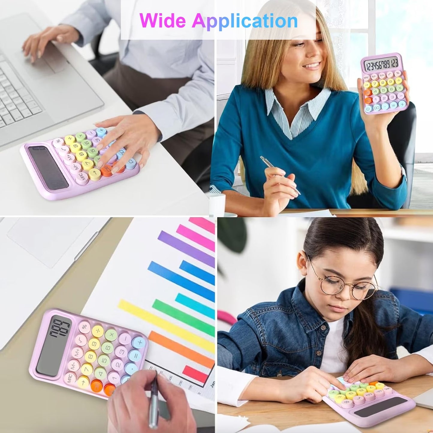 Calculator Electronic pentru Copii si Scoala Primara, Taste Mecanice Rotunde, Ecran LCD Mare 12 Cifre, Design Pastel, ABS, 16 x 11 x 2 cm, Roz