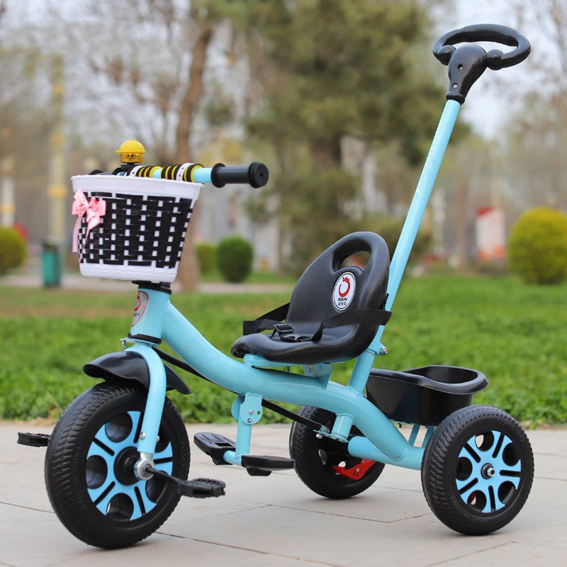 Tricicleta pentru Copii cu Maner pentru Impingere, Model Mickey, Scaun Ergonomic si Cos Depozitare, Cadru Metalic, 1-5 Ani, 80 x 60 x 53 cm, Albastru