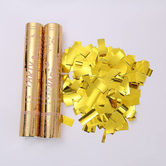 Tub de Confetti Party Popper, Confetti Lucioase Ignifuge Rezistente la Foc, Eliberare prin Rasucire, Aluminiu, 30x5 cm, Auriu