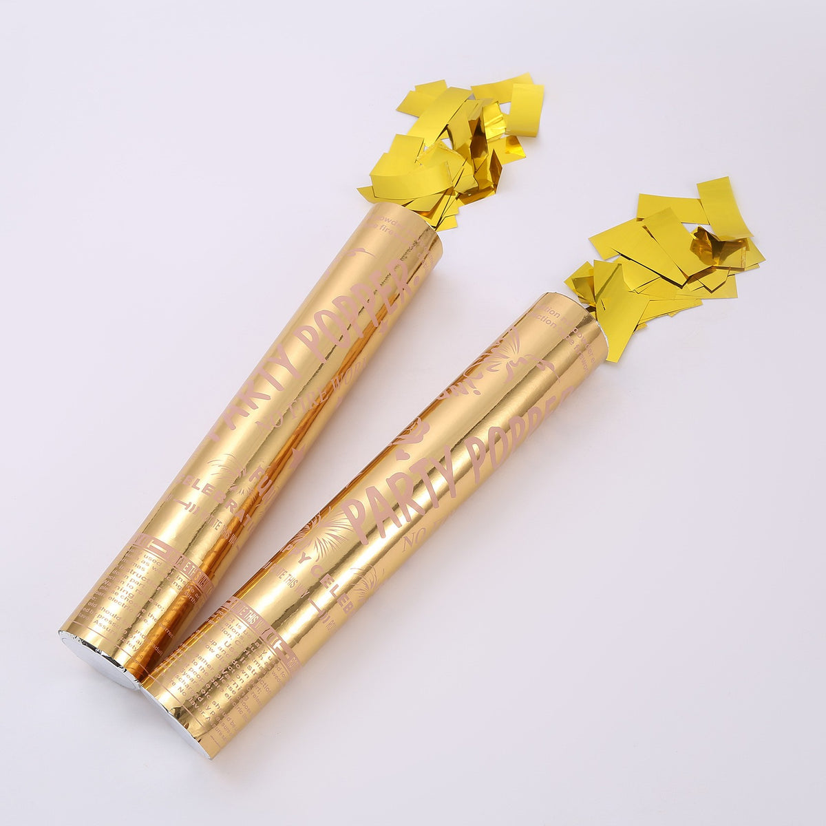 Tub de Confetti Party Popper, Confetti Lucioase Ignifuge Rezistente la Foc, Eliberare prin Rasucire, Aluminiu, 30x5 cm, Auriu