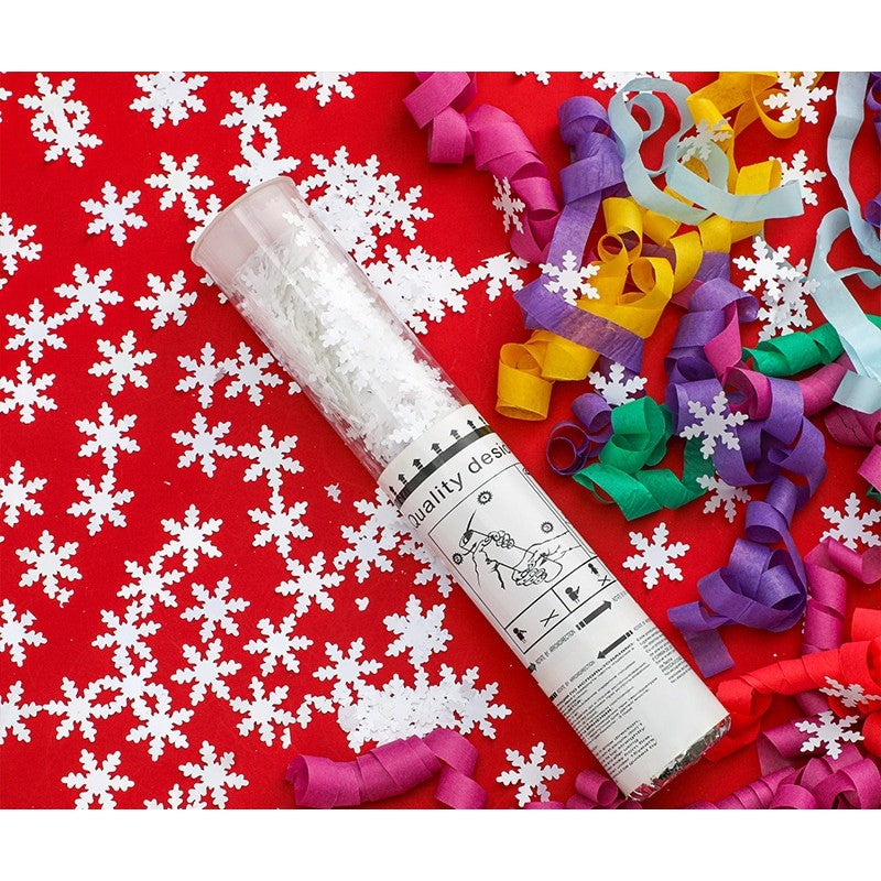 Tun de Confetti Particule Fulgi de Zapada, Actionare prin Rasucire, Material Hartie si Tub PET, 30 cm, Alb