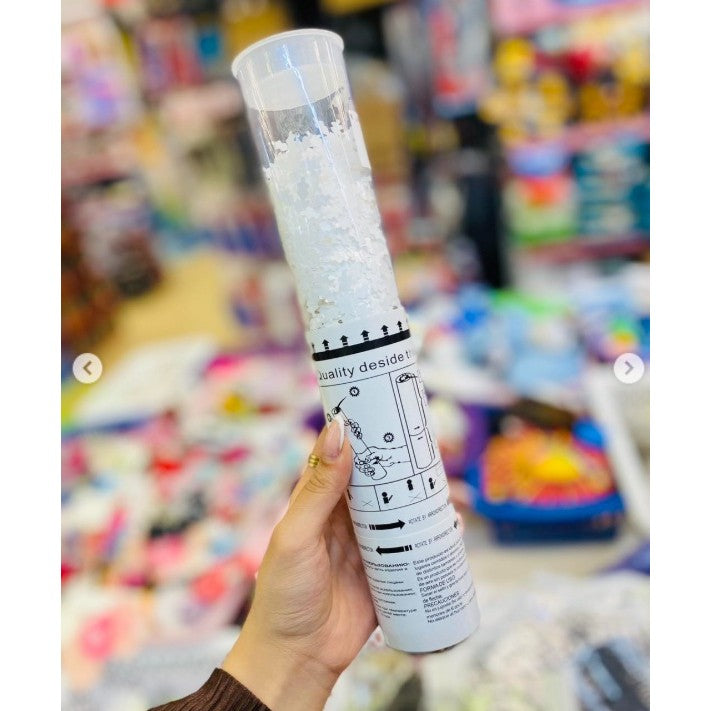Tun de Confetti Particule Fulgi de Zapada, Actionare prin Rasucire, Material Hartie si Tub PET, 30 cm, Alb