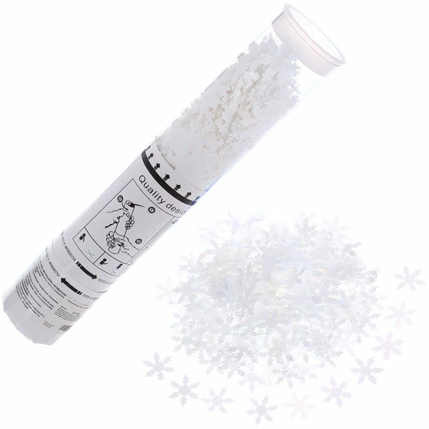 Tun de Confetti Particule Fulgi de Zapada, Actionare prin Rasucire, Material Hartie si Tub PET, 30 cm, Alb