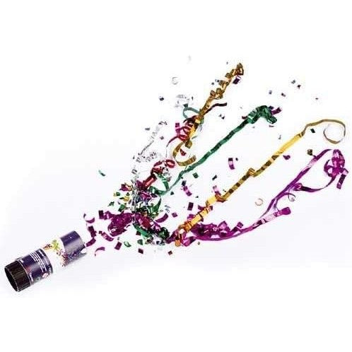 Tun de Confetti, Party Popper Pentru Aniversari, Panglici din Folie Metalizata, Activare prin Rasucire, Multicolor, 15 cm