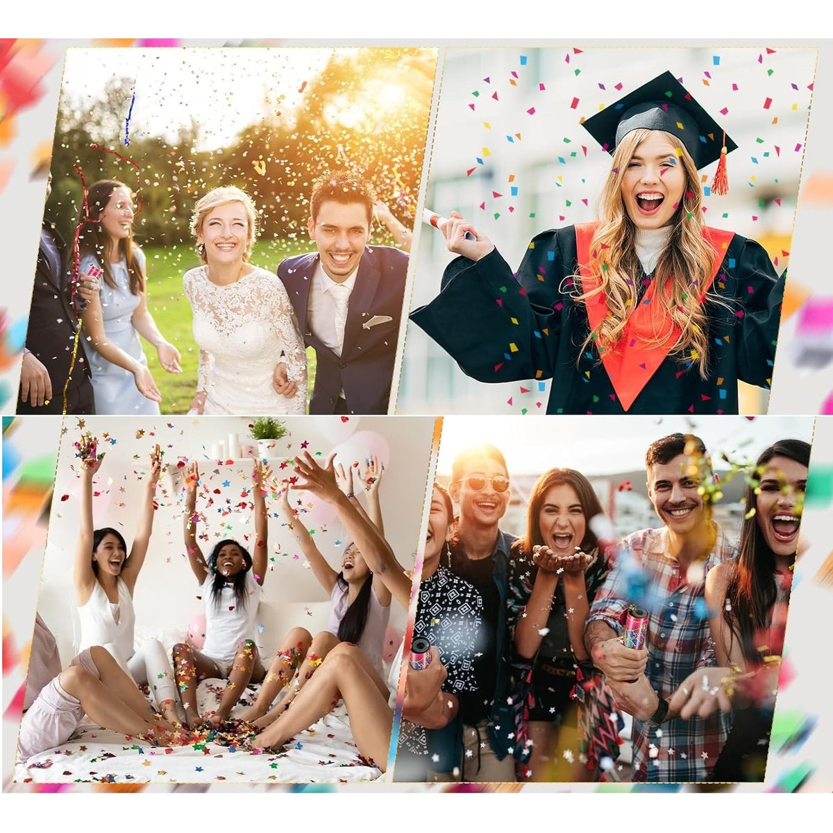 Tun de Confetti, Party Popper Pentru Aniversari, Panglici din Folie Metalizata, Activare prin Rasucire, Multicolor, 15 cm