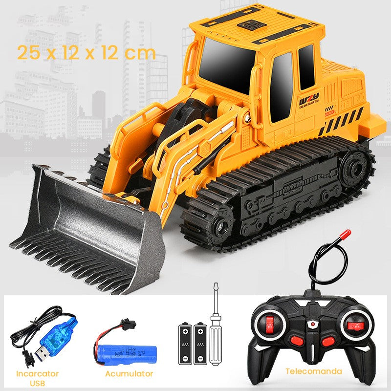 Buldozer cu Senile si Telecomanda, Jucarie de Constructie cu Lama Functionala, Vehicul RC cu Acumulator USB, Plastic, 25 x 12 x 12 cm, Galben