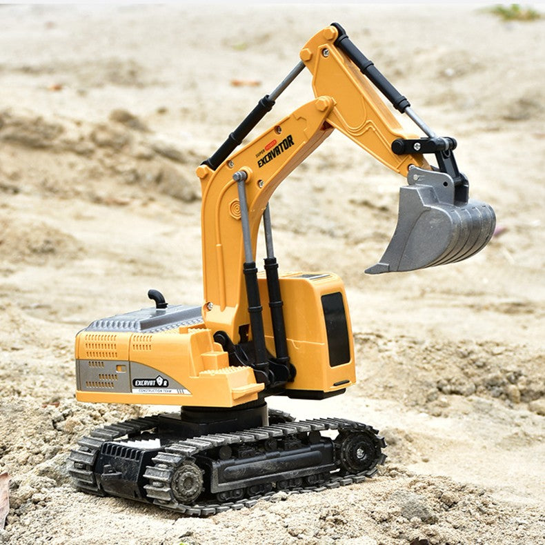 Excavator Jucarie cu Telecomanda 2.4G, Utilaj de Constructie cu Brat si Cupa Mobile, Incarcare USB, Plastic Rezistent, 23 x 22 x 9 cm, Portocaliu