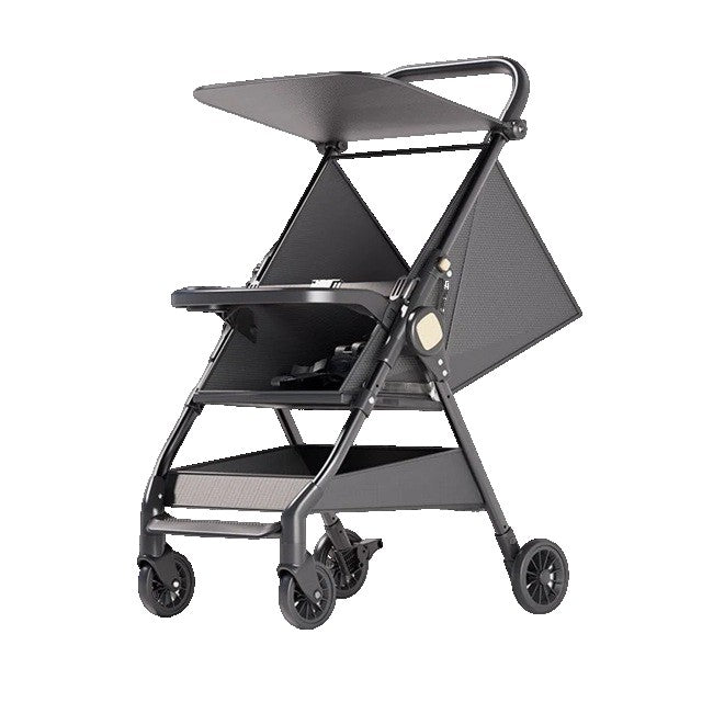Cărucior Pliabil Tip Sport, Ultra Ușor și Compact pentru Avion, Cadru Oțel cu Tavă Masă și Coș Depozitare, 93 x 70 x 40 cm, Negru