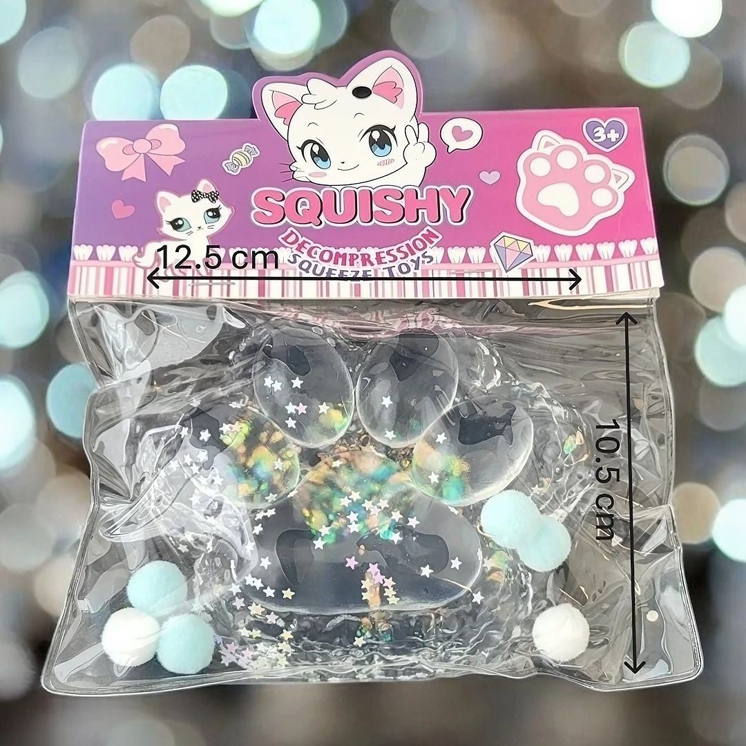 Squeeze Pinch Family Jucarie Antistres Squishy Labuta de Pisica, Jucarie Tactila cu Revenire Lenta, Material Texturat Moale, 12.5x10.5 cm, 220g, Albastru Transparent