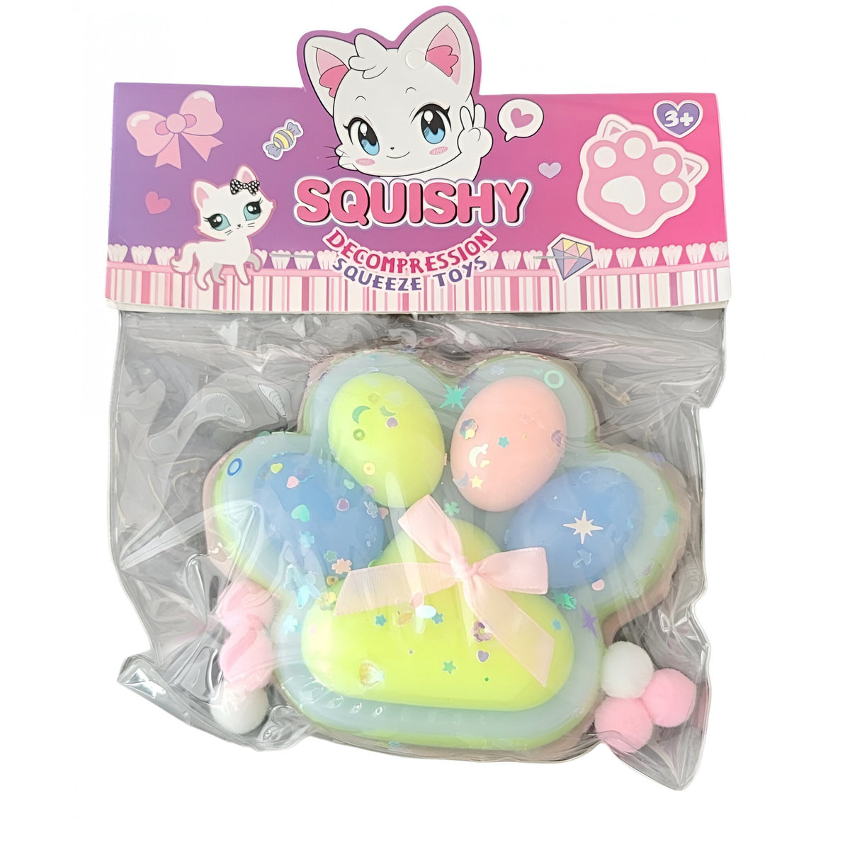 Jucarie Antistres Squishy Squeeze Pinch Family, Model Labuta de Pisica cu Revenire Lenta, Material Pufoas, 12.5x10.5 cm, 220g, Albastru Multicolor
