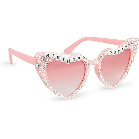 Ochelari Decorativi Petrecere, Model Birthday Queen cu Perle si Pietre, Accesorii Foto Nunta si Burlacite, Policarbonat, 15.3 x 5.7 x 14.5 cm, Roz