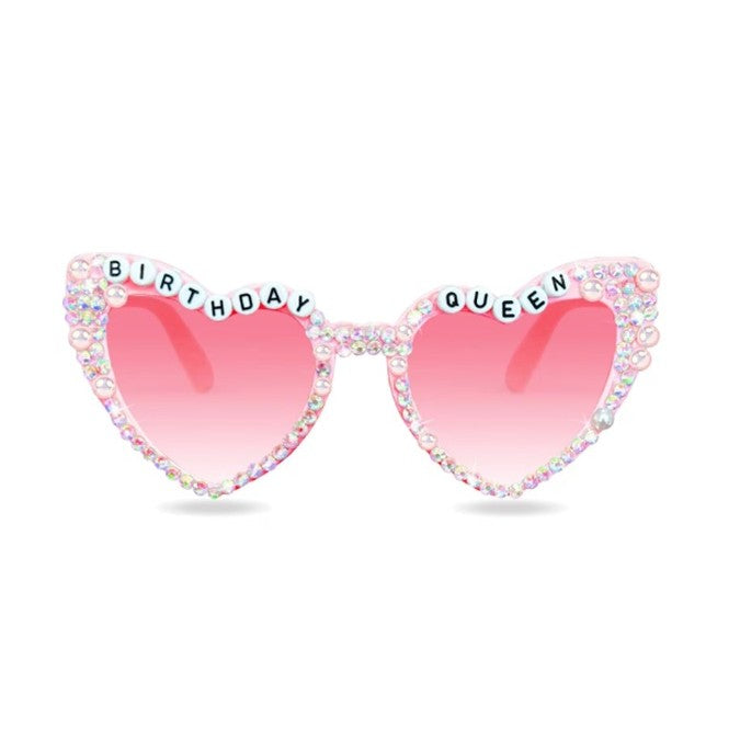 Ochelari Decorativi Petrecere, Model Birthday Queen cu Perle si Pietre, Accesorii Foto Nunta si Burlacite, Policarbonat, 15.3 x 5.7 x 14.5 cm, Roz