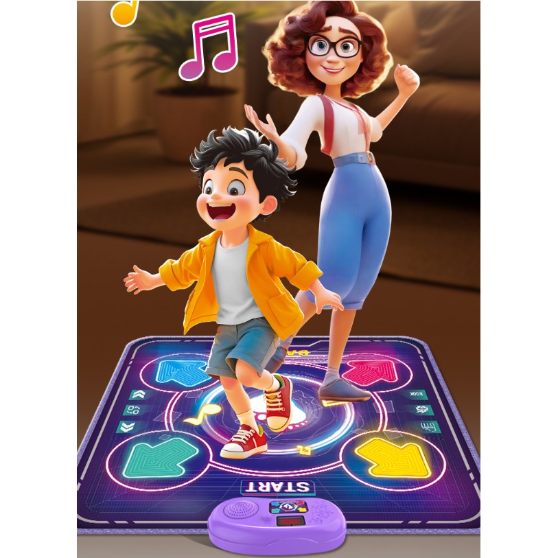 Covor Muzical de Dans Interactiv, Conectivitate Bluetooth, 4 Moduri de Joc, Material Impermeabil, Copii 4-6 Ani, 90 x 90 cm, Mov