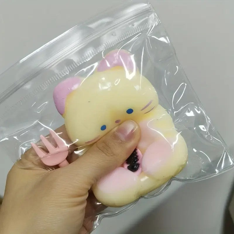 Jucarie Antistres Squishy Squeeze Pinch Family, Model Pisicuta cu Pestisor, Material Moale cu Revenire Lenta, Galben, 9 x 5.5 cm