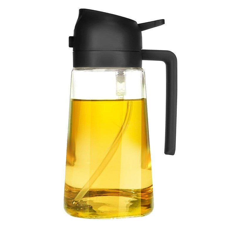 Recipient Ulei 2 în 1, Dozator cu Funcție Spray și Turnare Controlată, Sistem Anti-Scurgere, Sticlă și Plastic, 470 ml, Negru