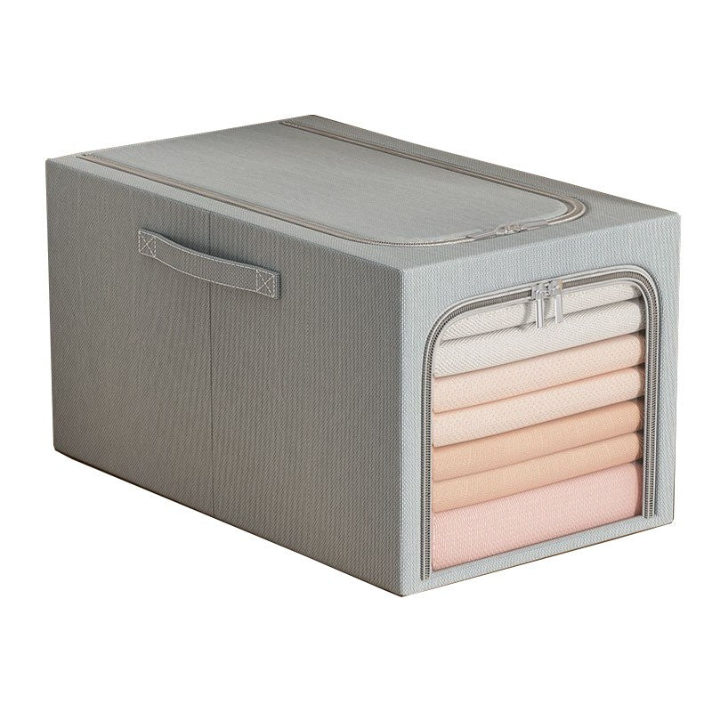Cutie de Depozitare Pliabila pentru Haine si Jucarii, Cadru din Otel si Fereastra Transparenta, In si Bumbac, 56L, 53 x 35 x 30 cm, Albastru Fumuriu