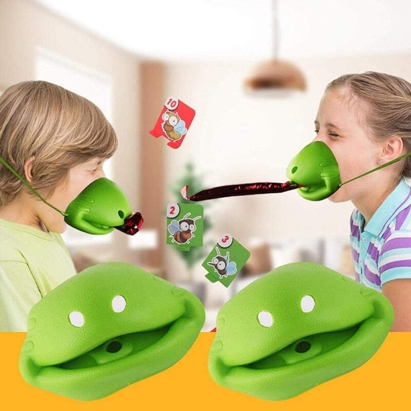 Joc de Societate Tip Cameleon, Interactiv de Dexteritate cu Masti si Limbi Lipicioase, Plastic si Carton, Varsta +4 Ani, Multicolor, 2 Jucatori