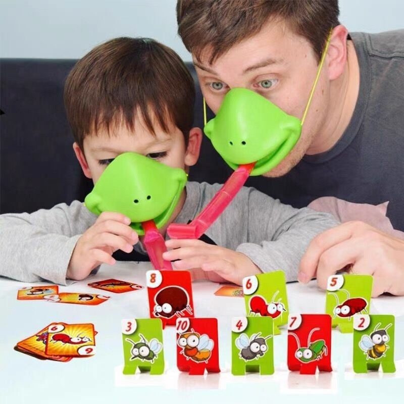 Joc de Societate Tip Cameleon, Interactiv de Dexteritate cu Masti si Limbi Lipicioase, Plastic si Carton, Varsta +4 Ani, Multicolor, 2 Jucatori