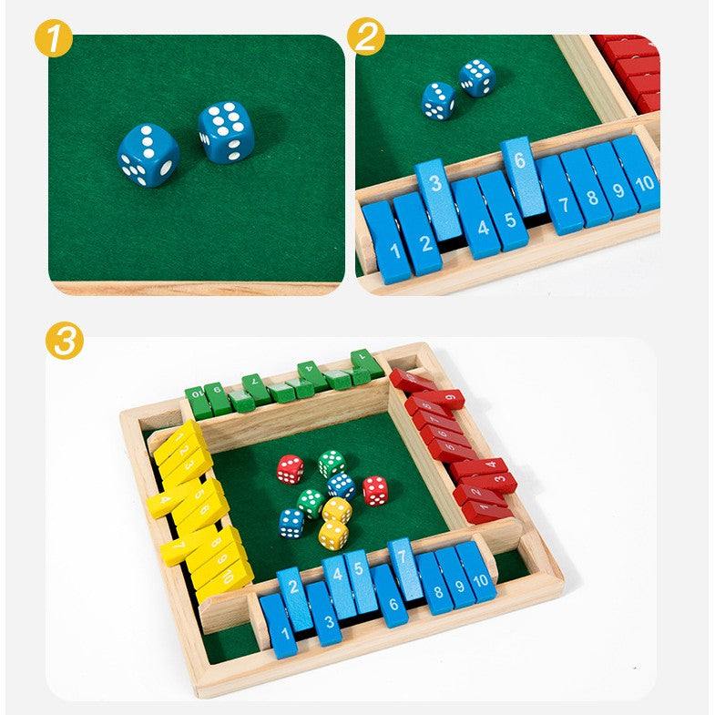 Joc de Societate pentru Copii, Model Drinking cu Zaruri, Educativ si Interactiv, Lemn, 22.2 cm, 2-4 Jucatori, 3 Ani+, Multicolor