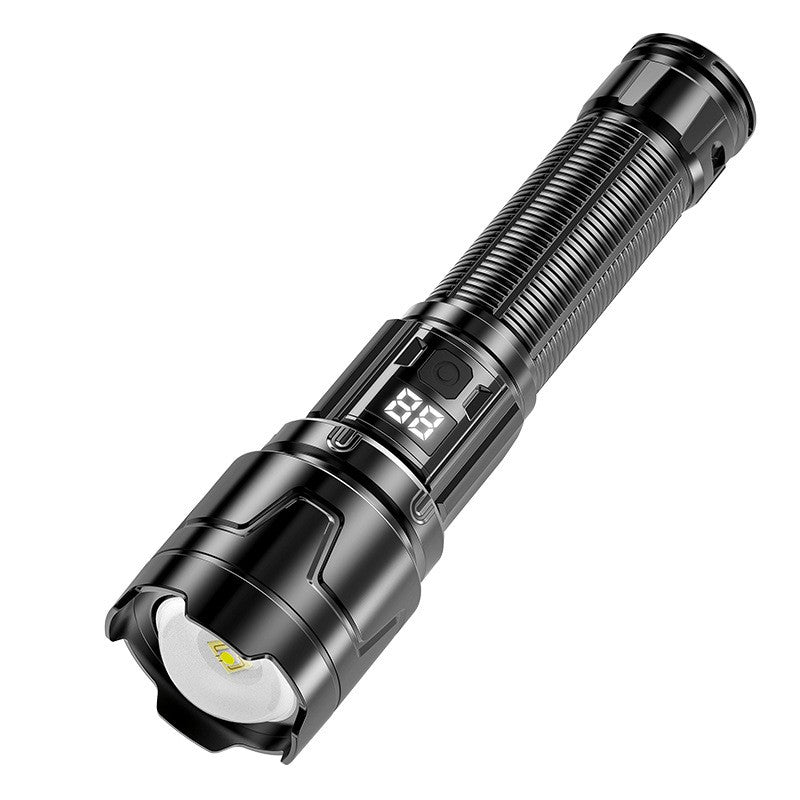Lanternă LED P50 Profesională cu Zoom Telescopic, Afișaj Digital al Bateriei, Bază Magnetică, Reîncărcabilă USB, Model 117, Negru
