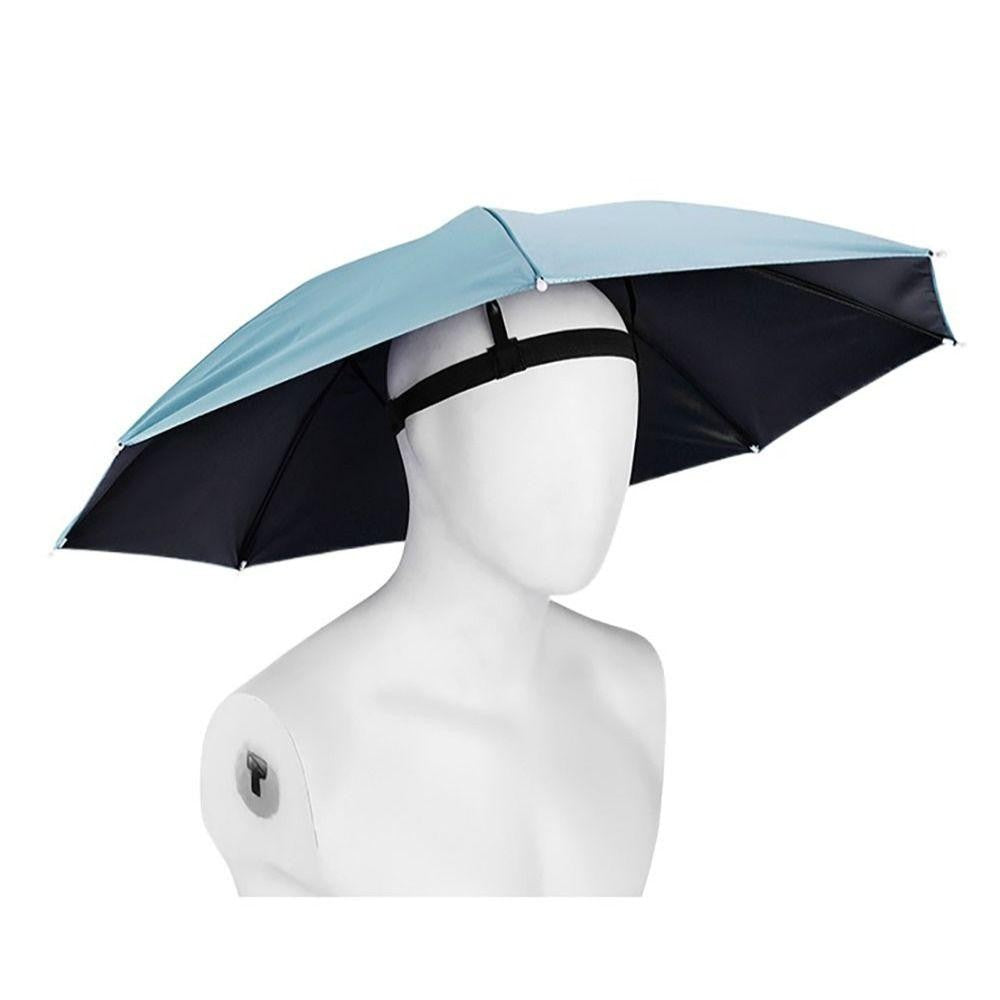 Umbrela de Cap pentru Pescuit si Drumetii, Protectie UV si Ploaie, Banda Elastica Reglabila, Cadru Otel cu 8 Spite, 69 cm, Albastru Deschis