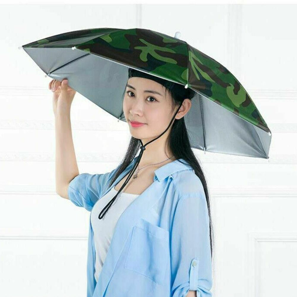 Umbrela de Cap pentru Pescuit si Drumetii, Protectie UV si Ploaie, Cadru Otel cu 8 Spite, Material Vinil, Snur Reglabil, Diametru 69 cm, Camuflaj