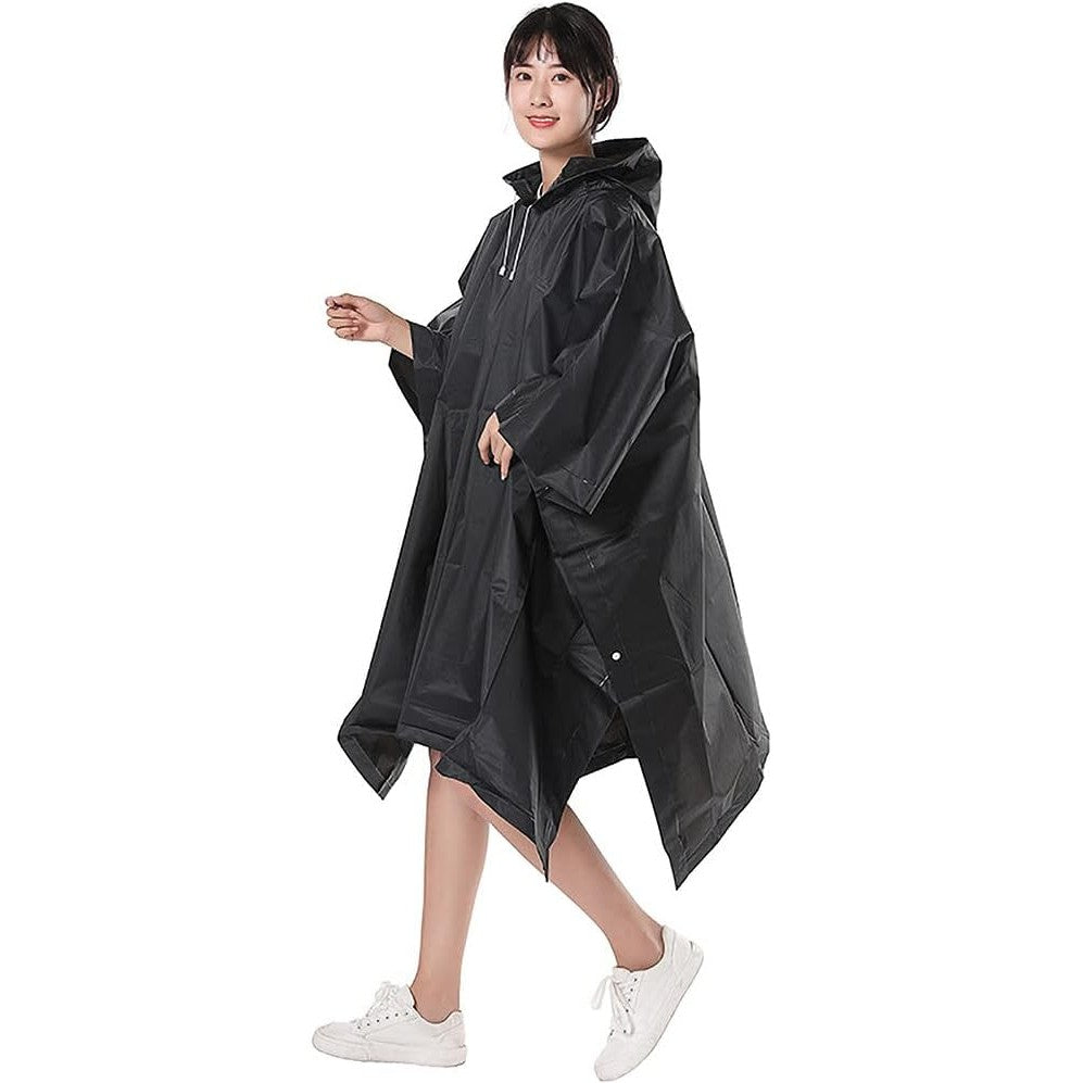 Pelerina de Ploaie Tip Poncho pentru Adulti, Unisex, Impermeabila cu Gluga si Capse Laterale, Material EVA Premium, 160 g, Negru