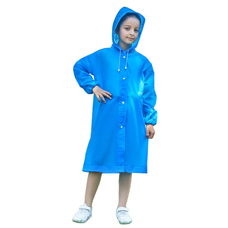Pelerina de Ploaie pentru Copii, Impermeabila cu Gluga si Mansete Elastice, Material EVA, Unisex, 100-145 cm, Albastru